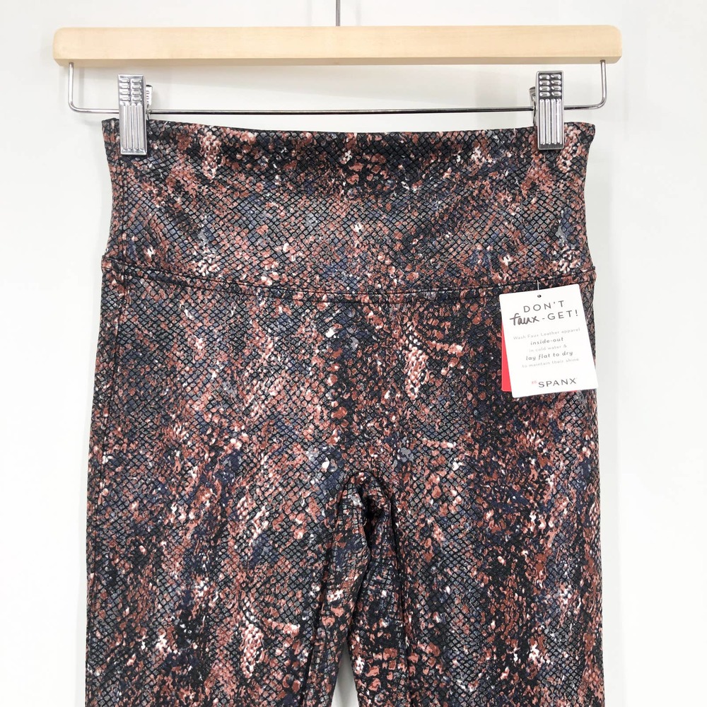 NWT SPANX Faux Leather Snake Print Leggings in Mocha Snake Size S High Waisted - Picture 4 of 8